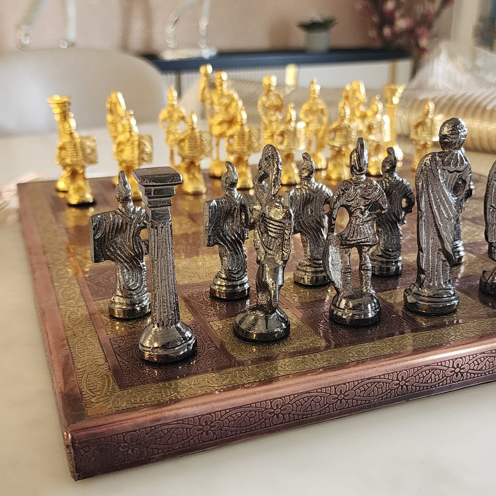 Brass Metal French Lardy Design Luxury Chess Pieces and Board Combo Set