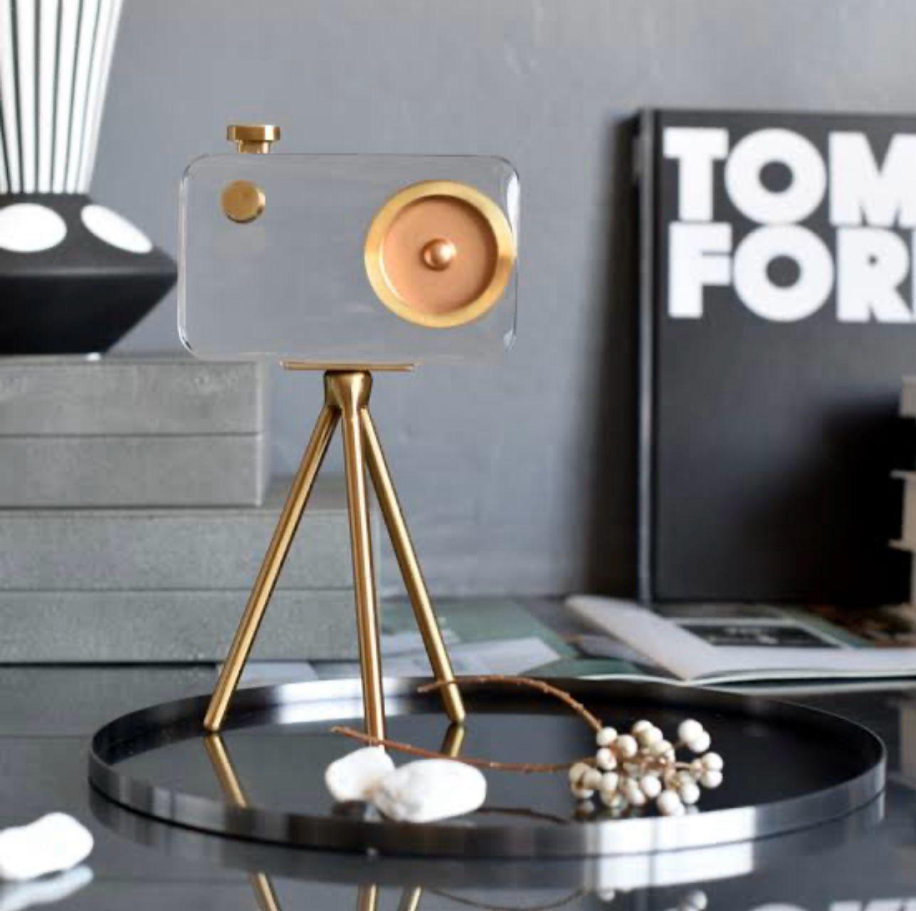 Retro Crystal and Brass Camera Showpiece