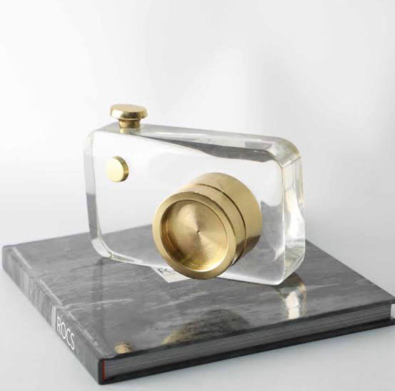 Retro Crystal and Brass Camera Showpiece