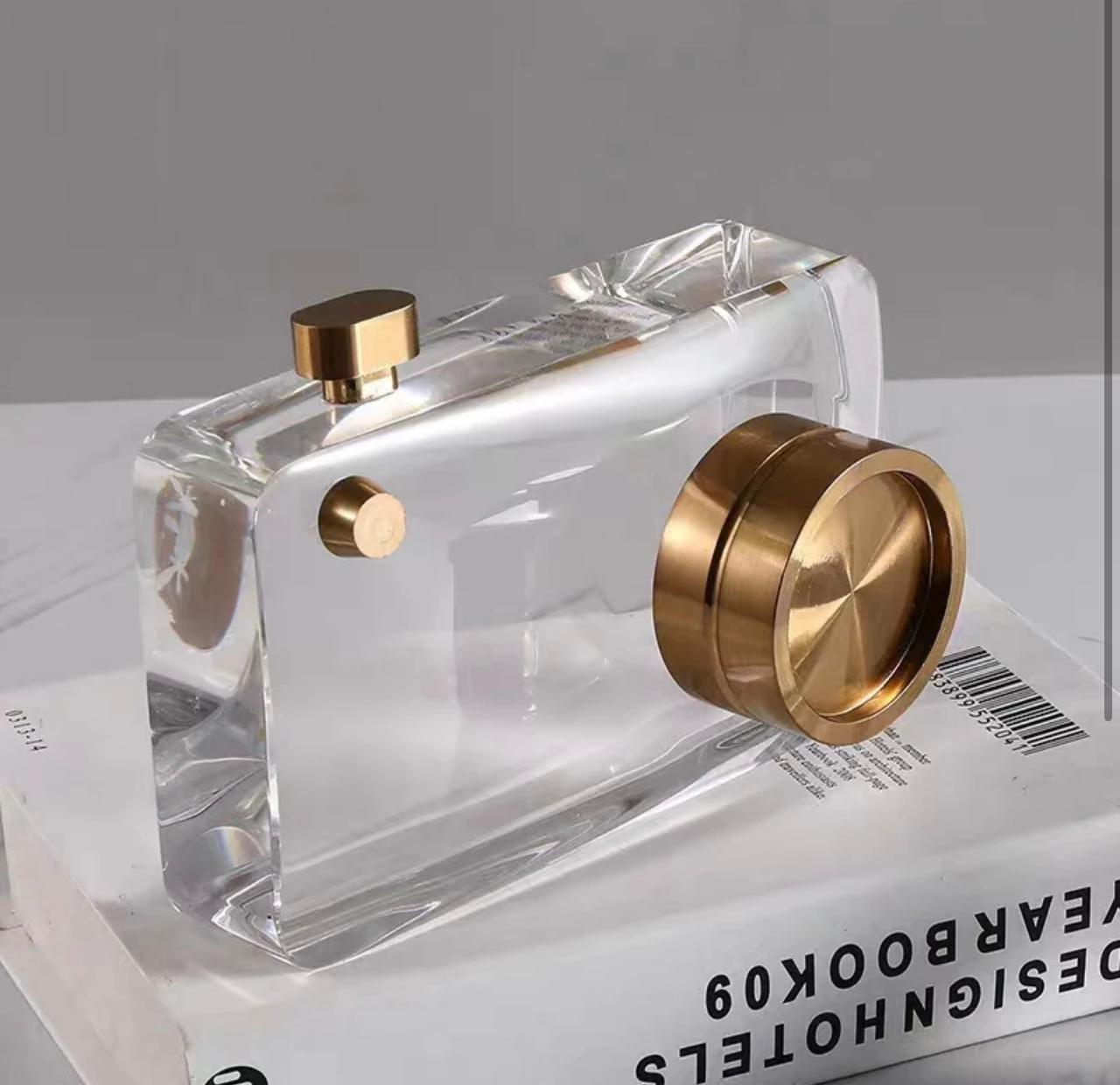 Retro Crystal and Brass Camera Showpiece