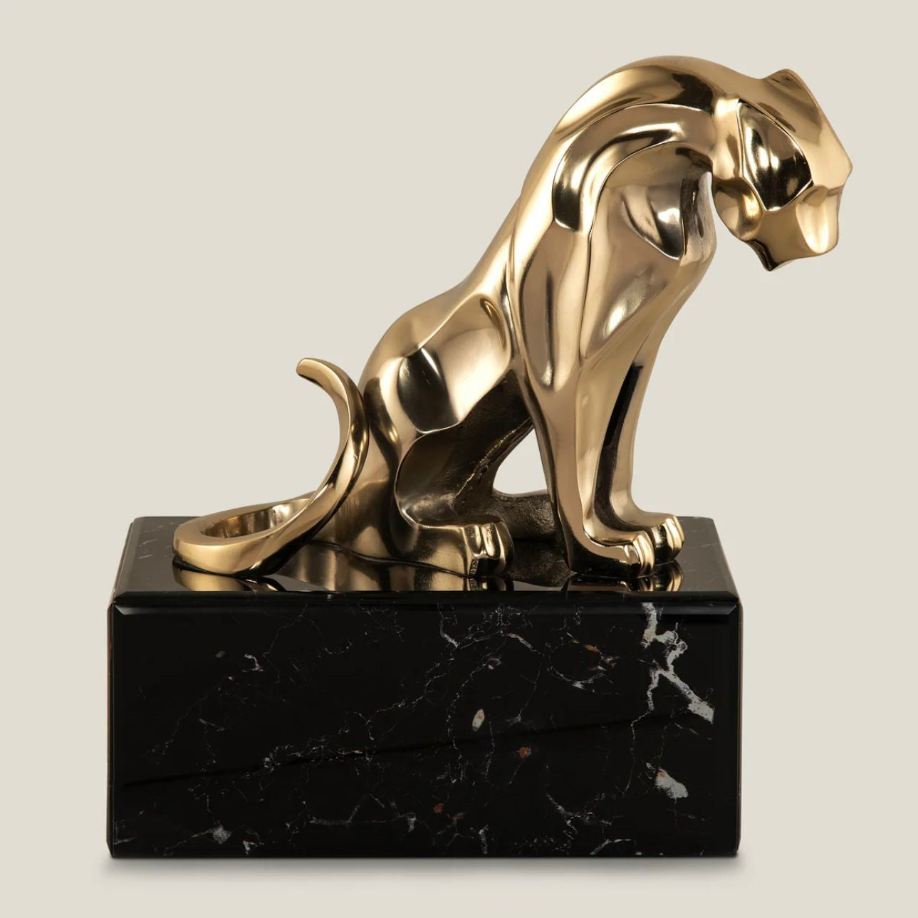 Modern Golden Panther on Black Marble