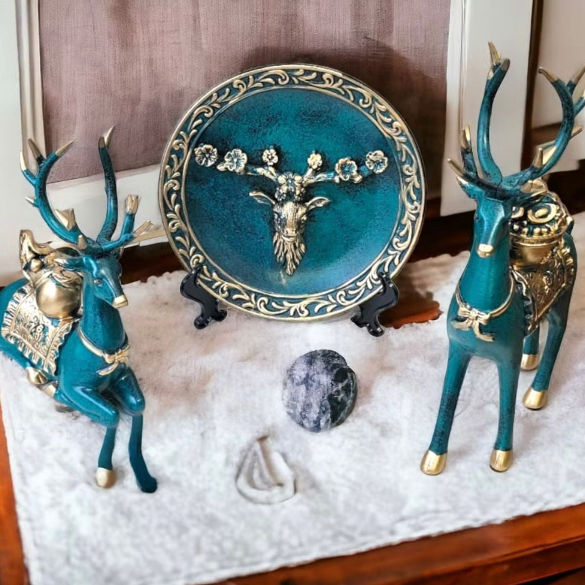 ARTISTIC DEER SET WITH EURO CERAMIC PLATE