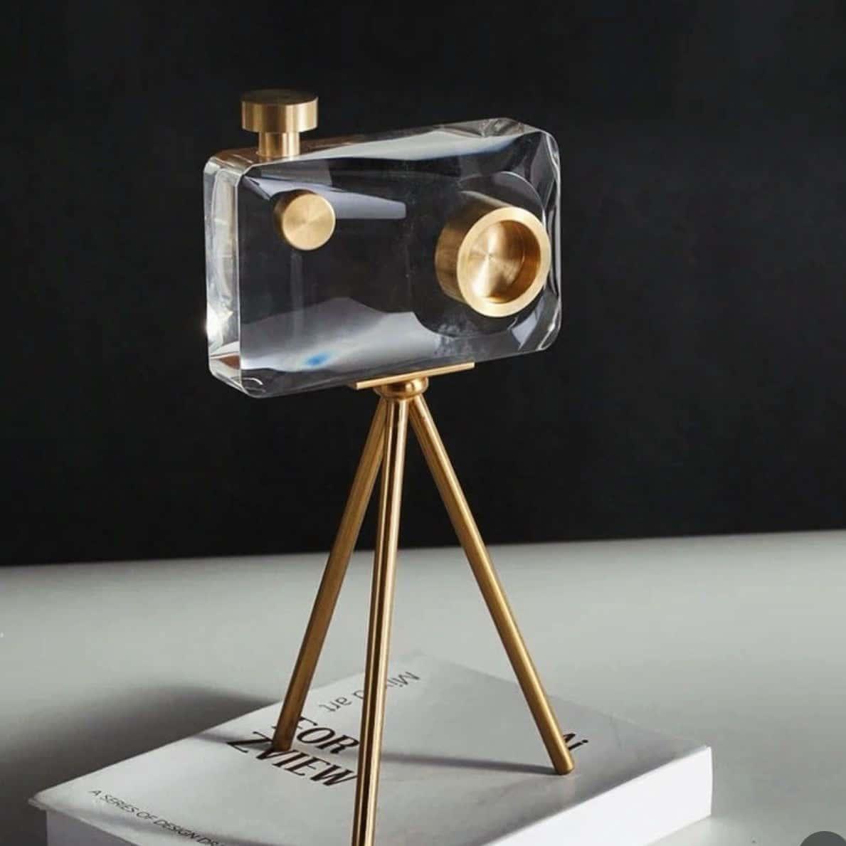 Retro Crystal and Brass Camera Showpiece