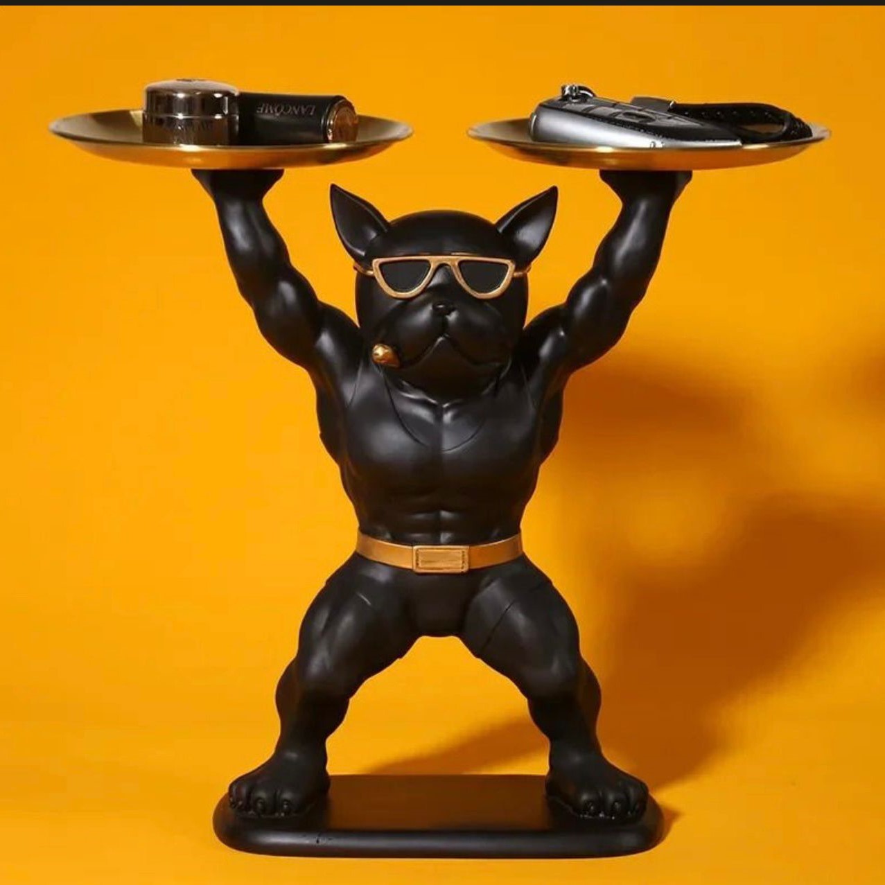 BODY BUILDER BULL DOG STATUE WITH DOUBLE TRAY