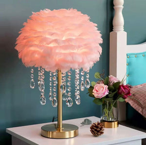 FEATHER WITH CRYSTAL TABLE LAMP