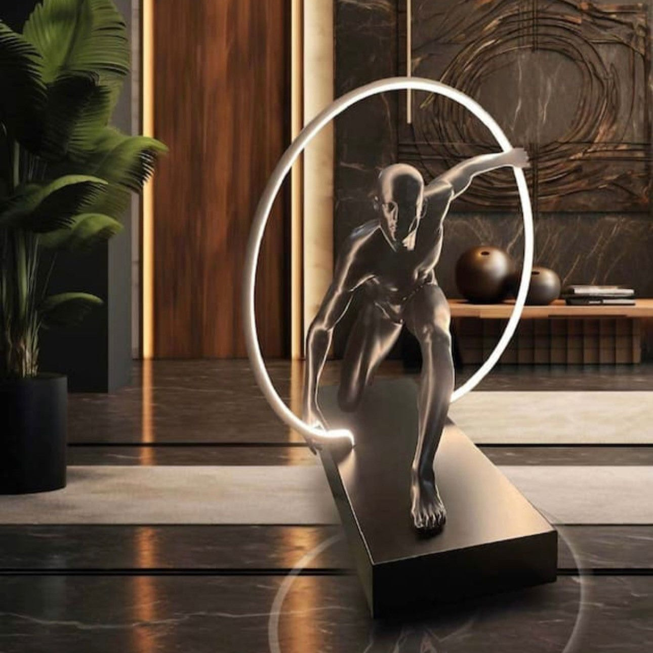 SPIRAL RING HUMANOID SCULPTURE FLOOR LAMP