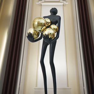 Humanoid Sculpture Floor Lamp Front - Golden Balls