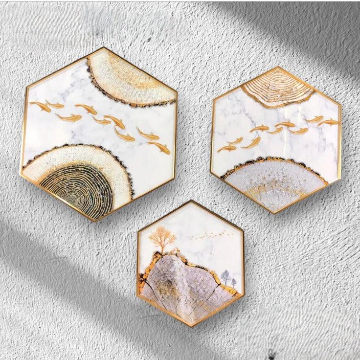 Modern Hexagonal Crystal Painting set of 3 - Style 14