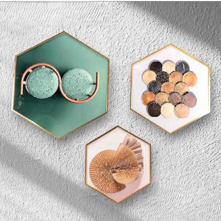 Modern Hexagonal Crystal Painting set of 3 - Style 5