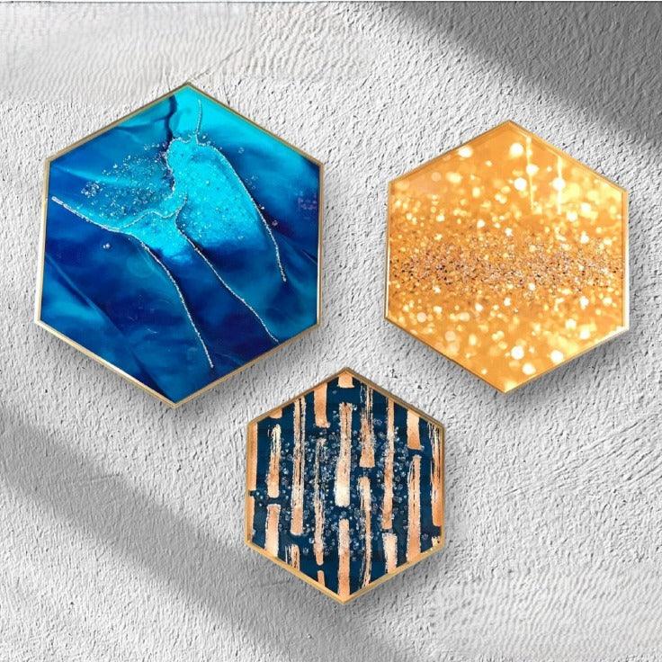 Modern Hexagonal Crystal Painting set of 3 - Style 8