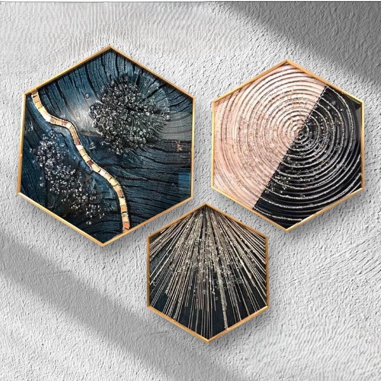 Modern Hexagonal Crystal Painting set of 3 - Style 10