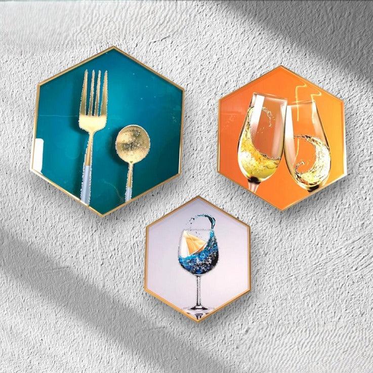 Modern Hexagonal Crystal Painting set of 3 - Style 2
