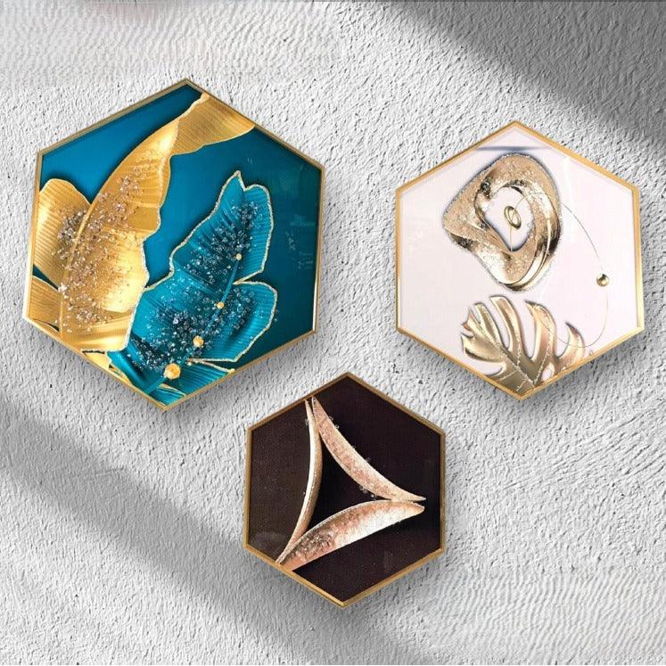 Modern Hexagonal Crystal Painting set of 3 - Style 7
