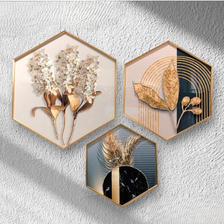 Modern Hexagonal Crystal Painting set of 3 - Style 12