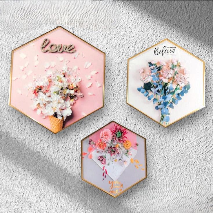 Modern Hexagonal Crystal Painting set of 3 - Style 4