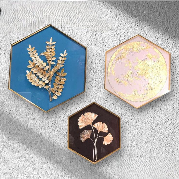 Modern Hexagonal Crystal Painting set of 3 - Style 9