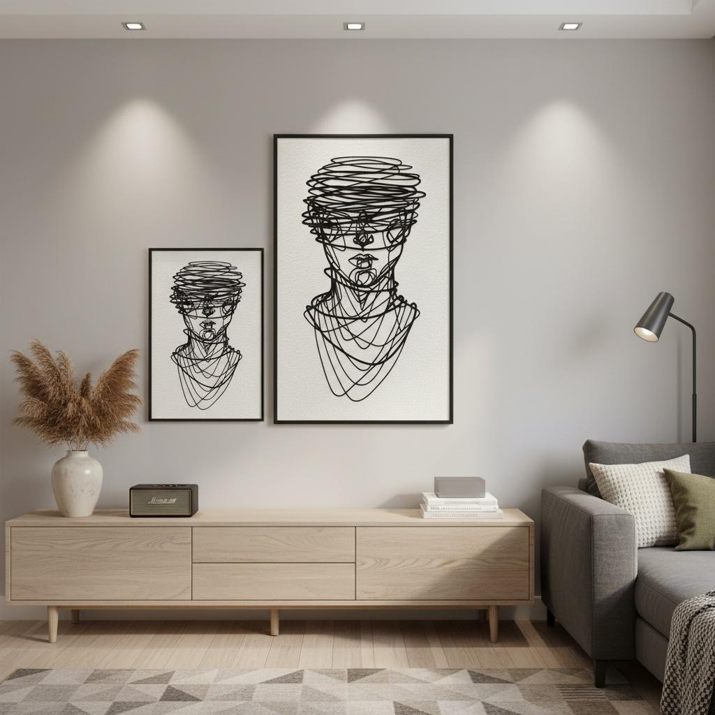 Modern Abstract Line Face Metal Wall Art with Aluminum Frame