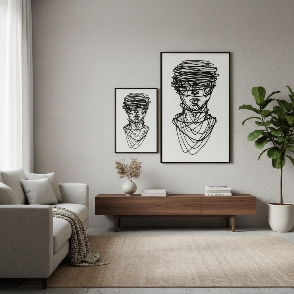 Modern Abstract Line Face Metal Wall Art with Aluminum Frame