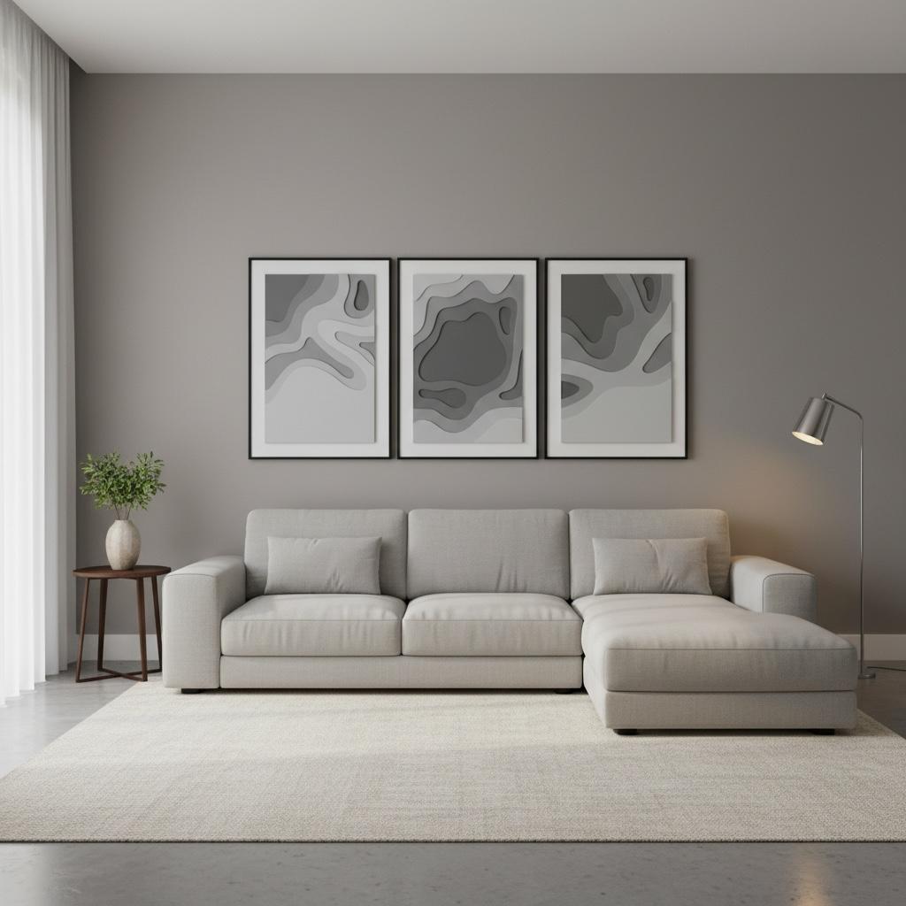 Modern Abstract Grey Wall Art – Minimalist Framed Prints (Set of 3) | Style 2