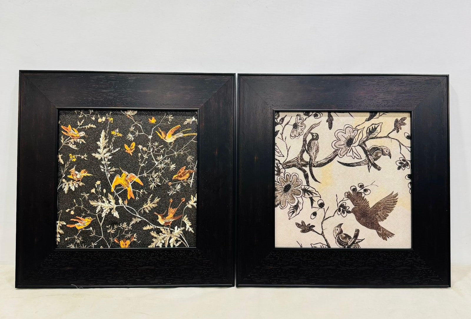 Elegant Bird & Floral Pattern Framed Wall Art – 2 Piece Set