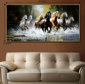 Seven Running Horses Crystal Glass Painting Style 4