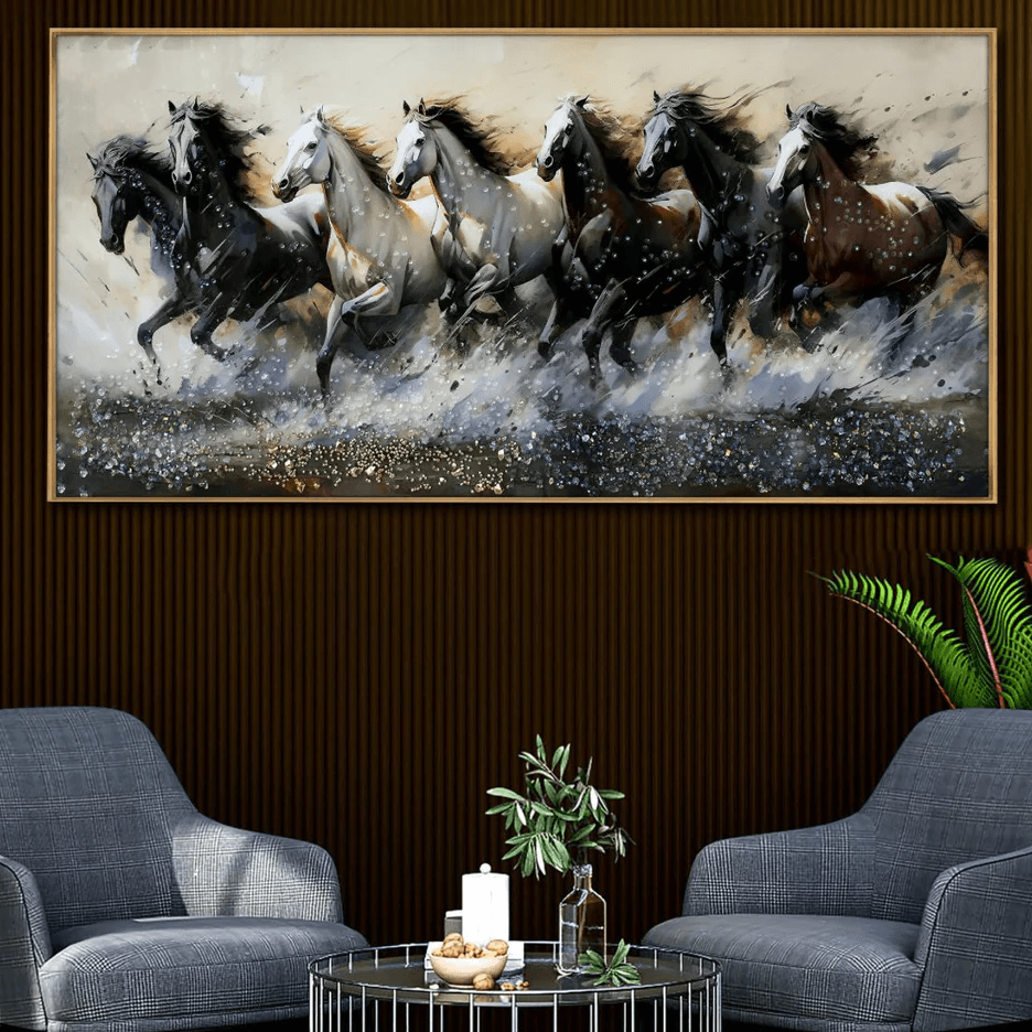 Seven Running Horses Crystal Glass Painting Style 3