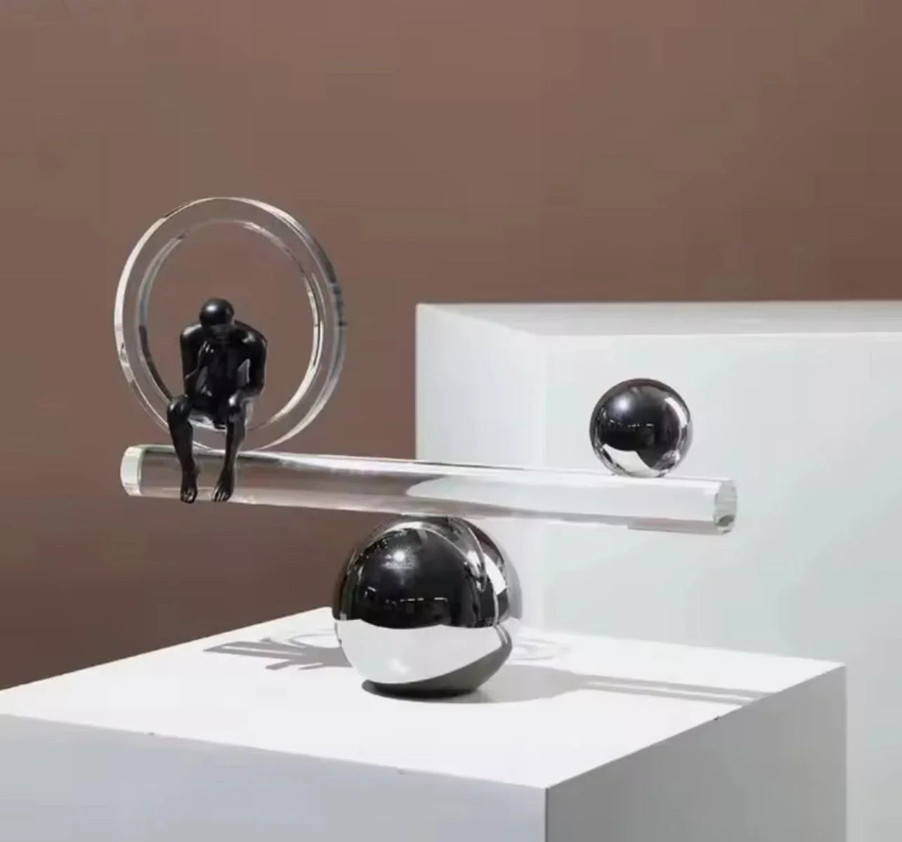 Human in a timeless crystal balance