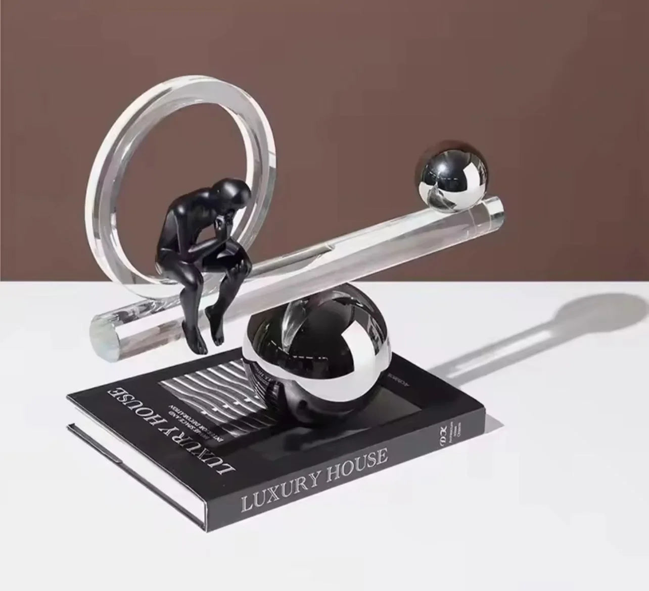 Human in a timeless crystal balance