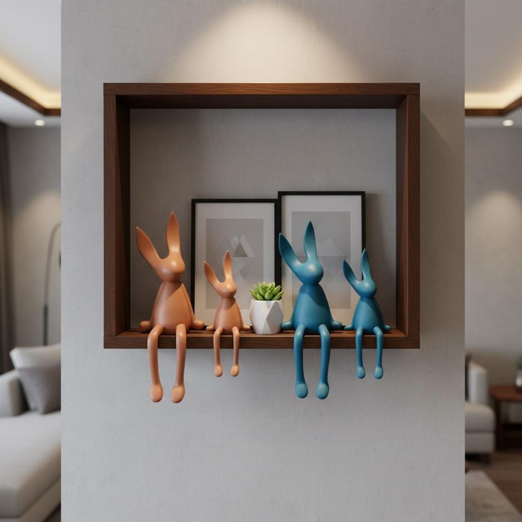 Modern Sitting Rabbit Showpiece Set for Home Décor (2 Pieces)