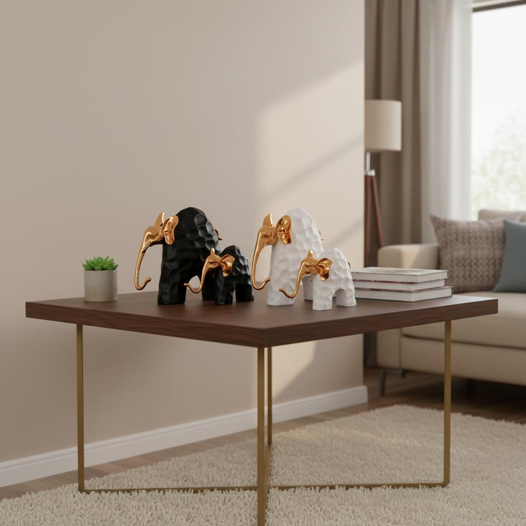Modern Decorative Elephant Showpiece Set with Gold Finish (2 Pieces)