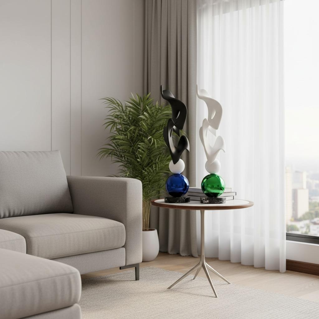 Modern Abstract Table Sculpture with Marble Base