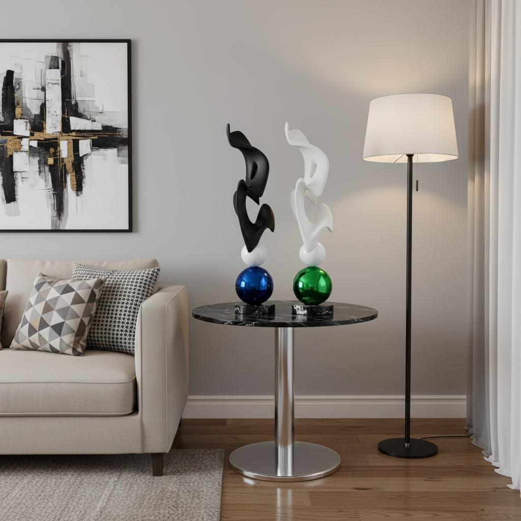 Modern Abstract Table Sculpture with Marble Base