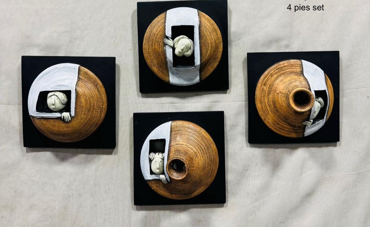 Modern Abstract Wood Circular Wall Art Frame Set – 4 Piece Collection