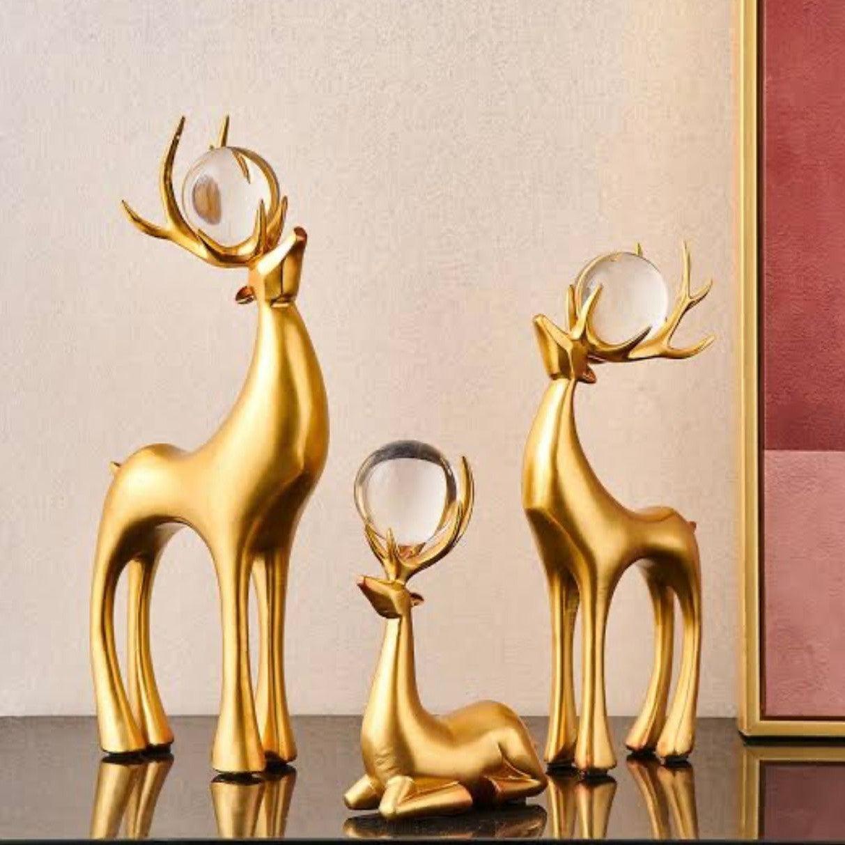 Artistic Golden Horn Reindeer Set of 3