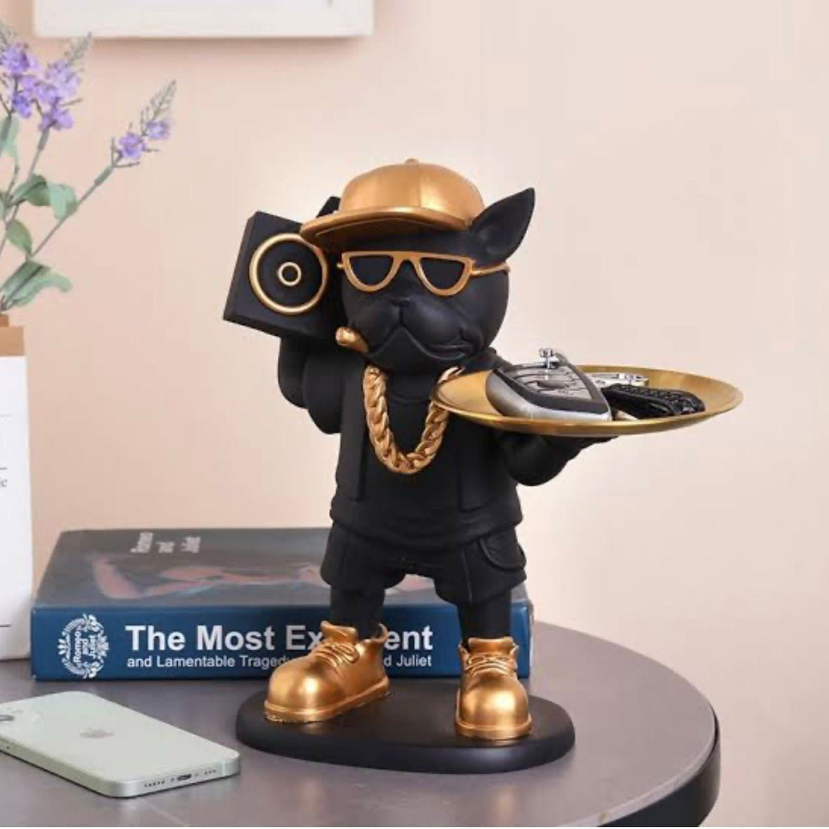 DJ BULL DOG STATUE WITH TRAY