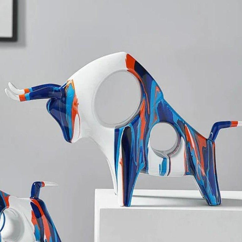 Elegant Oil Painted Bull Figurine