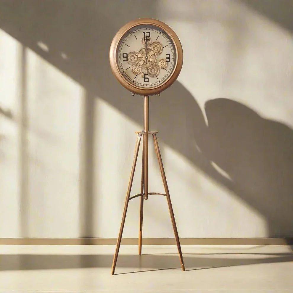 European Vintage Tripod-Mounted Metal Clock