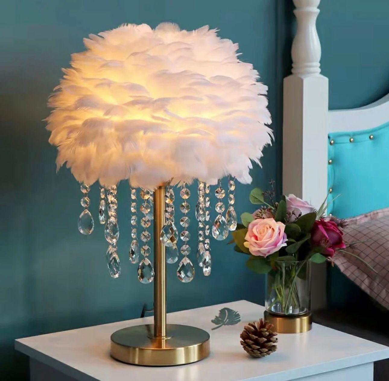 Feather Table Lamp with Crystal Style 1