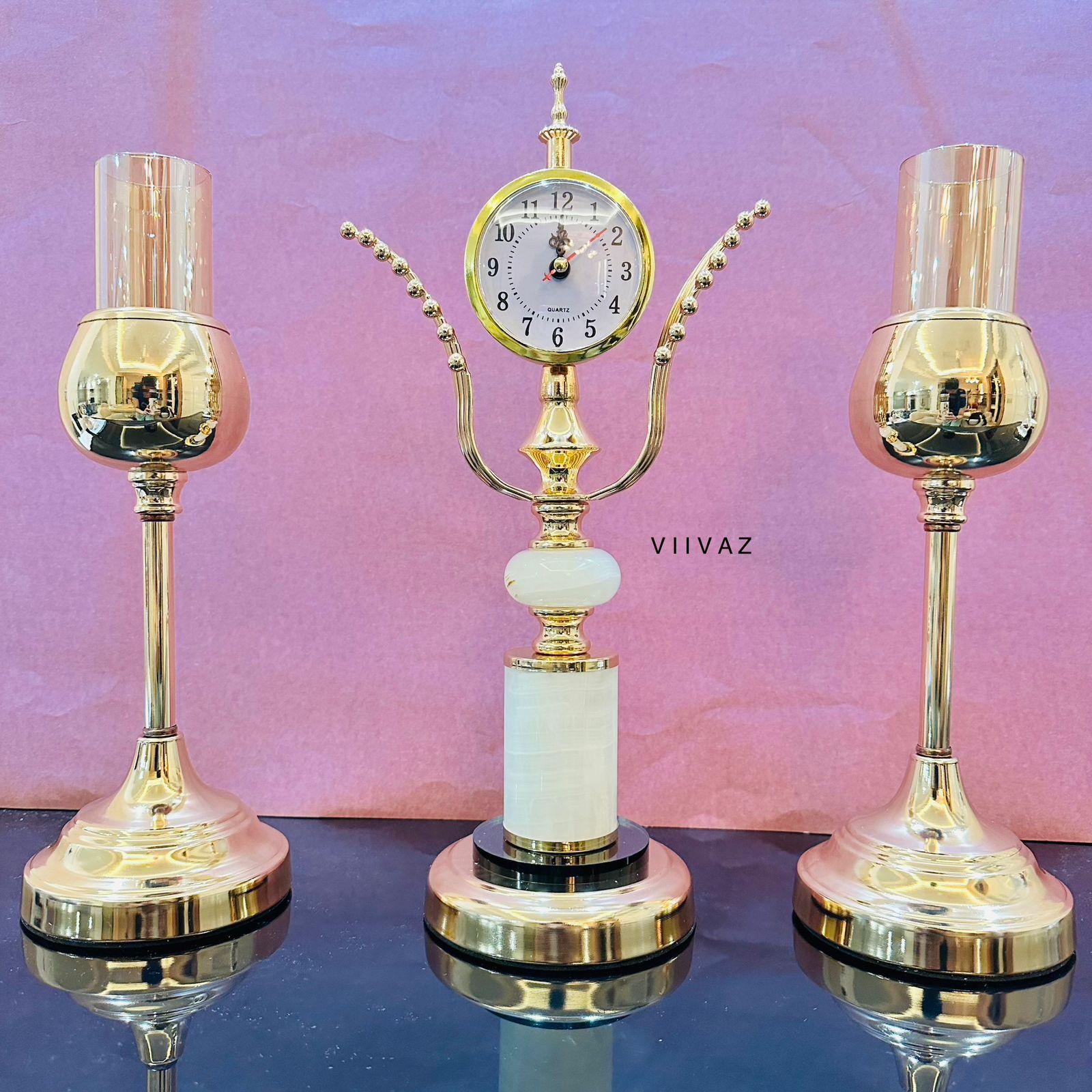 French Clock & Candle Holder - Set of 3