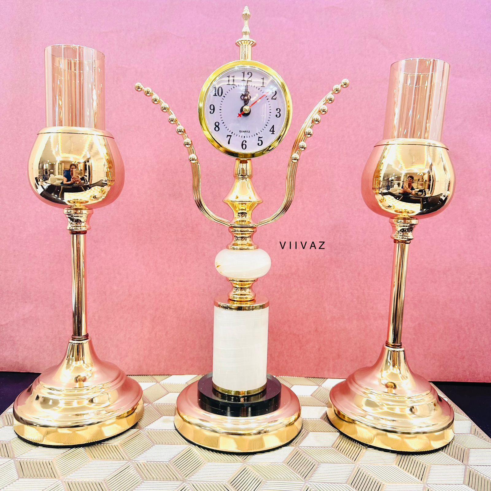 French Clock & Candle Holder - Set of 3