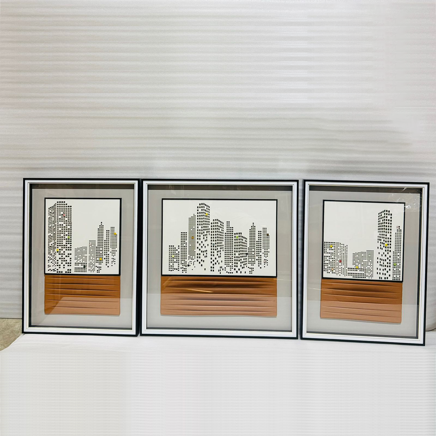 Monochrome Modern Cityscape 3 Piece Set Glass Frame