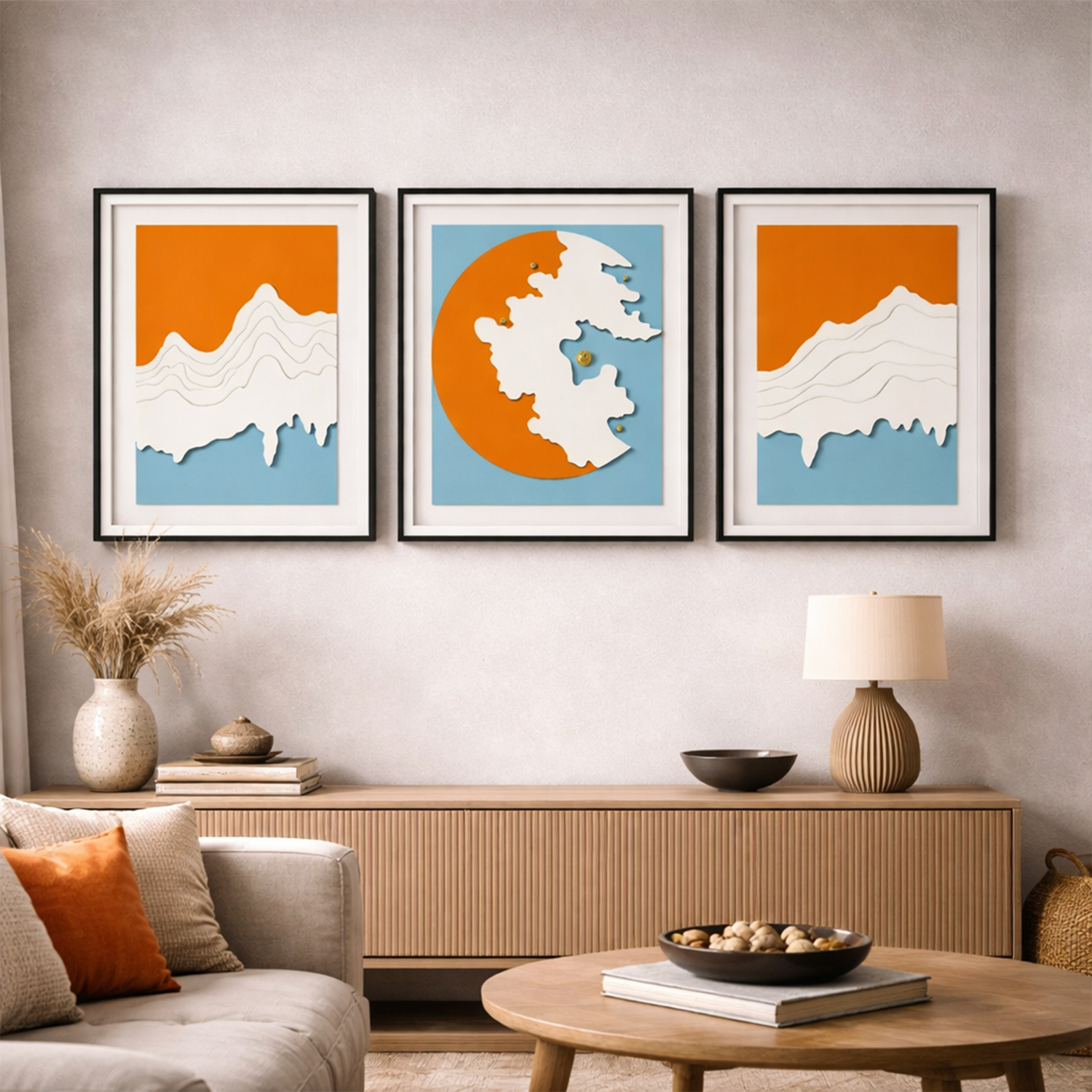 Abstract Landscape Wall Art – 3 Piece Set Glass Frame