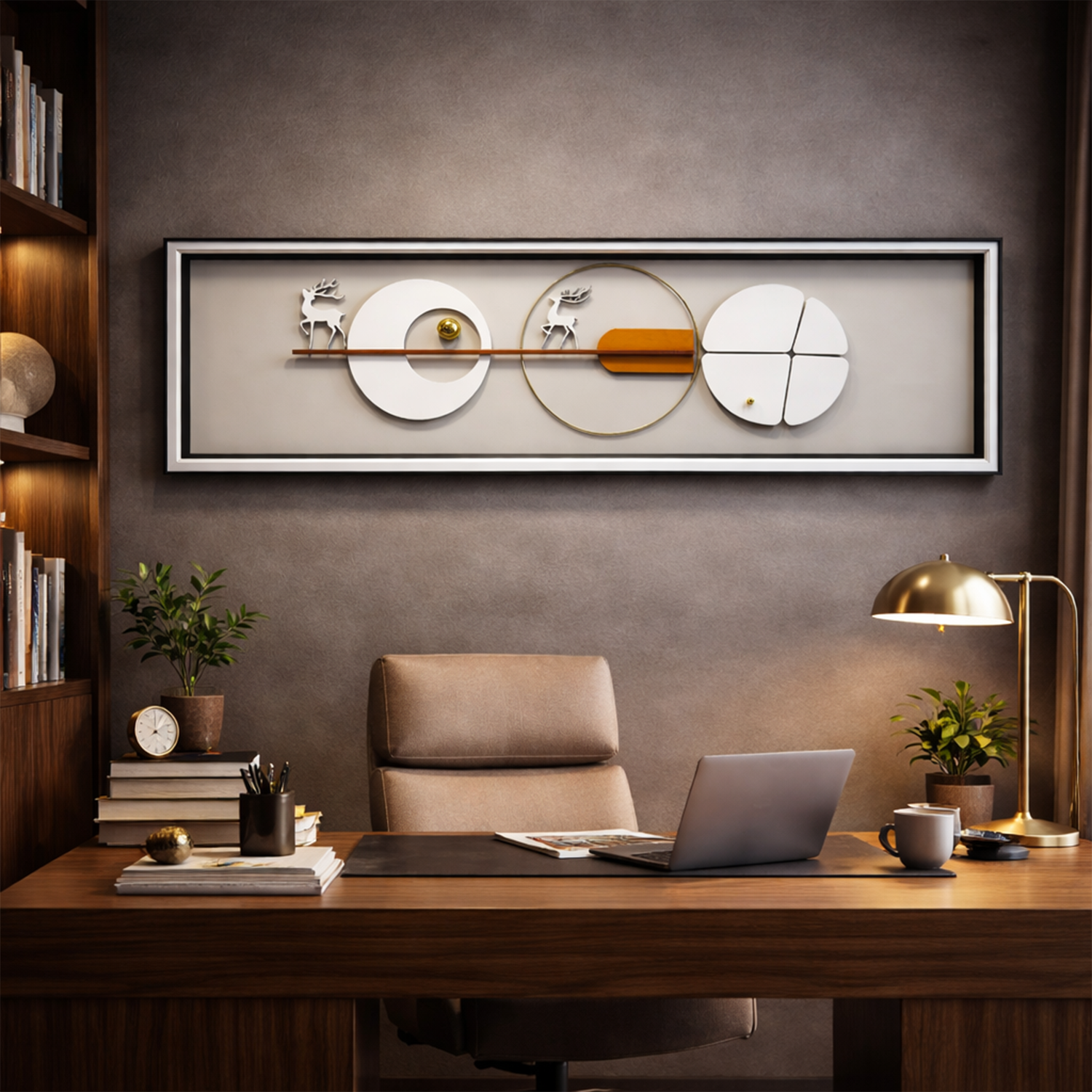 Contemporary Abstract Deer & Geometric Horizon Glass Frame