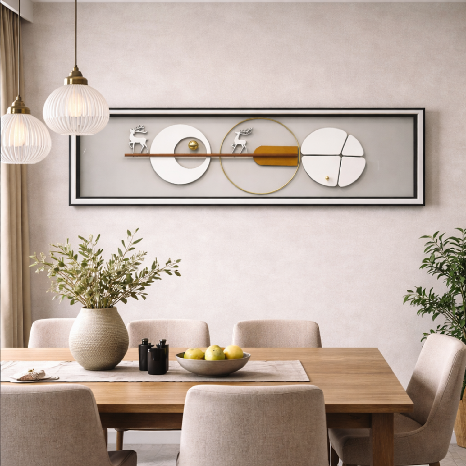 Contemporary Abstract Deer & Geometric Horizon Glass Frame
