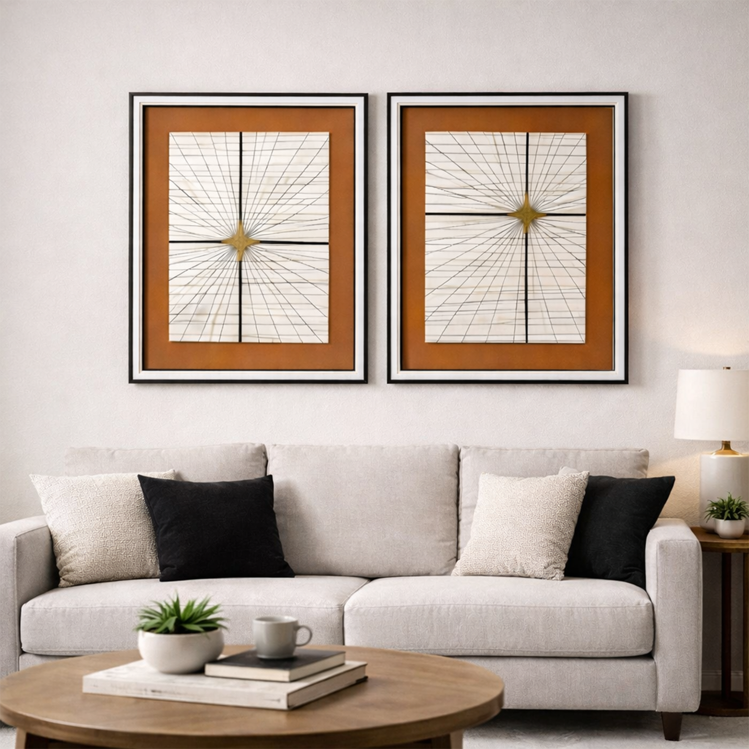 Geometric Convergence: 2-Piece Abstract Linear Art Set in Premium Glass Frames